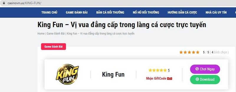 Cổng game bài đổi thưởng đẳng cấp nhất King Fun